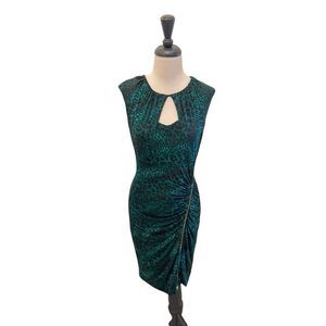 Cache Women's Leopard Print Sleeveless Cutout Sheath Dress Green Black Medium